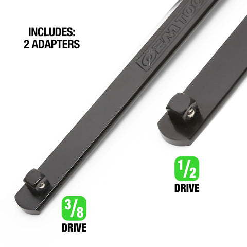 Pro Grade Serpentine Belt Tool Set With 3/8 Drive Handle, showing 1/2 and 3/8 square drive adapters for belt maintenance