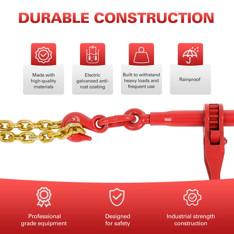 5 16th To 3 8th Inch Ratchet Binder With 10 Ft G80 Chain And G70 Grappling Hook Tie Down Hauling Kit For Flatbed Trailers 5400 Lbs Safe Working Load 19000 Lbs Breaking Strength Beefed Up Heavy Duty Truck Trailer Gear showcasing durable construction and high-quality materials.