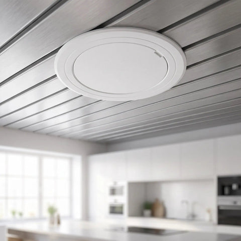 Peel And Stick Round Access Cover Plate 6 Inch For Drywall Ceiling Or Wall Pipe Hole Patching And Heavy Duty Abs Blank Panel on ceiling.