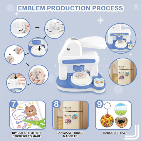 Awesome Button Maker Machine Badge Punch Press Pin Kit With 55mm And 35mm Sizes For Badges Includes 36 Buttons With Magnet Backs Six Keychains Metal Circle Cutter And Scissors For Cutting, badge maker process diagram