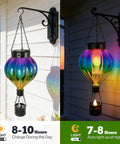 Hot Air Balloon Solar Lantern Outdoor Waterproof Hanging Glass Light With Flickering Flame Totally For Garden Backyard Patio Fence Decor Purple Gifts For Women