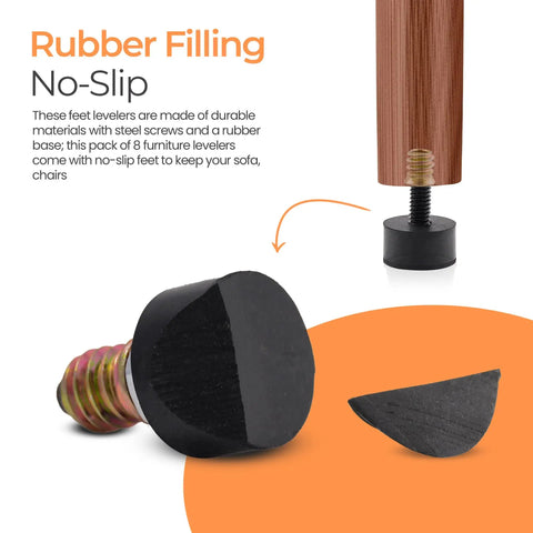 Heavy Duty Rubber Furniture Levelers Give Boss Grade Stability On Hardwood Tile Floors with rubber base and steel screw for sofas.