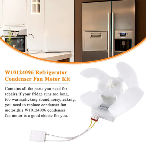 Refrigerator Condenser Fan Motor Kit With Blade Wiring Harness And Hardware For Whirlpool Replacement Fits W10124096
