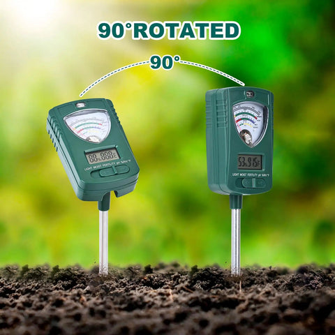7 In 1 Soil Tester For Moisture PH Fertility Light Temperature Humidity With LCD Display And Pointer for garden soil, 90° rotated