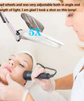 Ultra Bright 5X Magnifying Floor Lamp With Rolling Base in use by esthetician, featuring adjustable stand and swivel arm, white