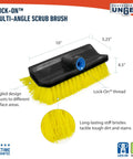 HydroPower 10-Inch Bi-Level Scrub Brush for Tough Grime shown with dimensions and lock-on thread detail, ideal for outdoor cleaning.