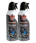 Two Pack 10 Oz Compressed Gas Dusters For Quick Cleaning Of Electronics Like Keyboards CPUs Mice And Workstations Blows Away Dust Lint And Debris From Tight Places bottles