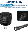Strion Tailcap Switch End Cap For LED Flashlights Fits Strion LED HL HP HPL Series shown with flashlight compatibility