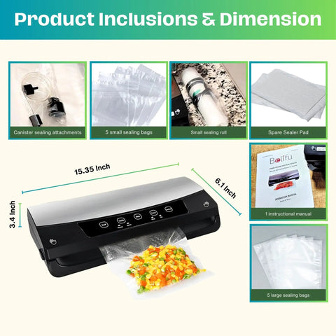 Kitchen Vacuum Sealer That Keeps It Fresh For Dry And Moist Foods With Seal Bags And Rolls Airtight Preservation System.