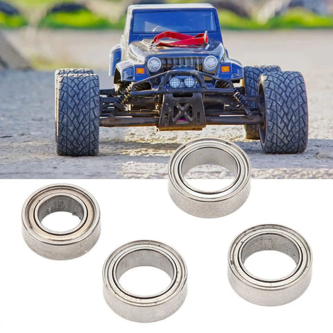 Premium Steel RC Ball Bearings Deliver Slick Low Friction Rolling And Gnarly Track Performance For Tough 1/16 Scale Remote Control Rigs Compatible With Scy Repair Kits, shown with an RC car.