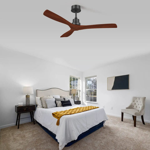 52-Inch Wood Blade Ceiling Fan With No Light Reversible DC Motor Modern Farmhouse Style in a bedroom setting