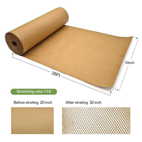 Recyclable Honeycomb Cushioning Paper Roll 12 Inch By 35 Feet For Moving And Shipping Fragile Items Protective Gift Packaging Foam Alternative Wrap That Keeps Delicate Goods Safe On The Go