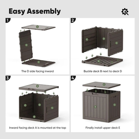 Assembly steps for Weatherproof 31 Gallon Deck Box With Lockable Lid For Outdoor Patio Garden And Backyard Storage