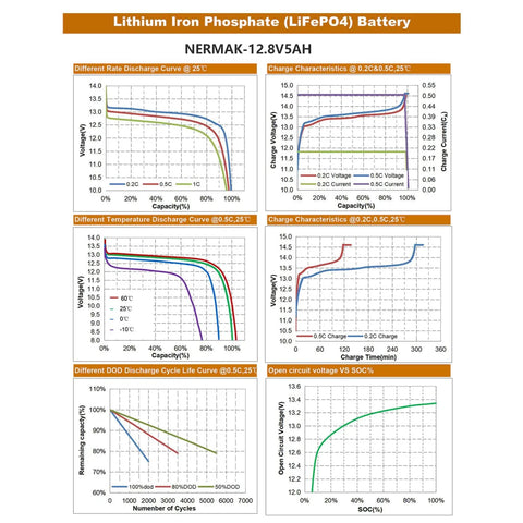 Graph analysis of 12V 5Ah LiFePO4 Deep Cycle Battery With Built In 6A BMS performance curves