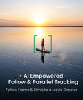 Person paddleboarding at sunset tracked by Your Go To Ultra Light Drone With 4K Video, 8K Photo, Sub 249g Build, AI feature
