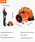 Image showing the VEVOR Portable Ventilator with Hose, featuring a 12 inch utility blower and 16.4ft flexible duct, ideal for industrial air movement.