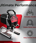 Pro Level Airless Paint Sprayer With 850W Motor For House Painting And DIY Furniture, showing portable handle and metal stand.