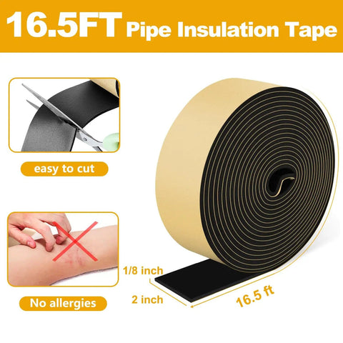 Self Adhesive Pipe Insulation Tape For Outdoor Water Lines 2 Inch By 16.5 Ft Foam Wrap 1 roll, easy to cut, allergen-free.