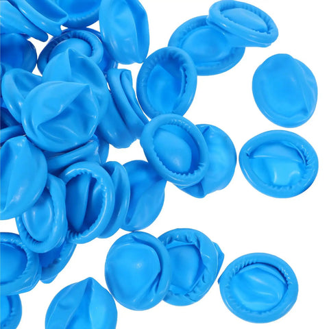 Built Tough 100 Piece Blue Nitrile Anti Static Sleeve Protectors For Tech Repair And Cleanroom Grind Reusable Finger Guards, gloves laid out.