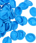 One Hundred Piece Bundle Of Blue Antistatic Finger Sleeves Breathable Nitrile Digit Protectors For Cleanroom Electronics and Heavy Duty Hustle Slick Wear Resistant All Day Shield pile of blue nitrile finger sleeves