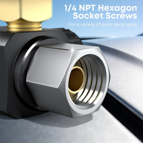 Close-up of 1/4 NPT hexagon socket screw on digital air pressure regulator for pneumatic tools