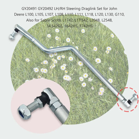 Left And Right Steering Drag Link Set Heavy-Duty For L100 L105 L107 L108 L110 L111 L118 L120 L130 G110 Direct Fit Also Compatible With Sabre Scotts L1742 L17-542 L2048 L2548 14-542GS 1642HS 1742HS Replacement Tie Rods, chromoly steel