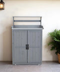 Outdoor Wooden Garden Storage Shed For Lawn Gear And Tools Large Veranda Shed With Shelving Durable Wood Construction Weatherproof Yard Storage Easy Access Tool Stash For Backyard Organization, gray front view