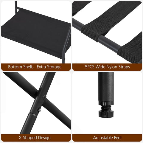 Heavy Duty Foldable Luggage Rack Set Of Two Built Tough Metal Suitcase Stands For Travelers Non Slip Nylon Straps Compact Portable Bag Holders For Guest Rooms Keeps Your Gear Neatly Elevated No Sweat Setup Required Ever