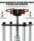 Compact Electric Wire Stripper Tool rotary adjustment feature for adapting blade height to various wire thicknesses.