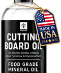 16oz Food Grade Mineral Oil For Wood Cutting Boards And Butcher Blocks, made in USA, with tag showing American flag