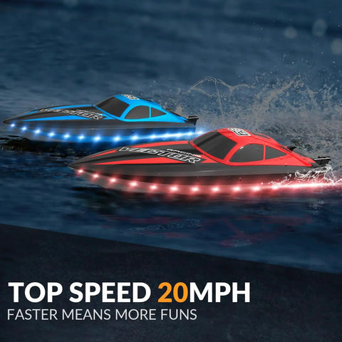 High Speed RC Boat With LED Hull Lights For Adults Up To 20 MPH Remote Control Boat 2.4GHz racing on water with LED lights