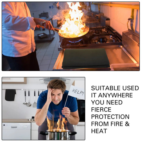 Chef and man using 4 Pack 36 By 36 Inch Welding Blanket Heavy Duty Flame Retardant Carbon Felt Pad 3.5mm Thick Fireproof Mat