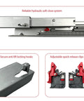 6 Pair 14 Inch Undermount Drawer Slides Soft Close Full Extension Cabinet Hardware features secure locking hooks and adjustable clips.