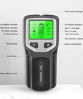 TusaMer Stud Finder Wall Scanner showing LCD display, buttons, and indicators for wood, metal, and AC wire detection.