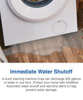 Intelliflow Half Inch Smart Washing Machine Water Shutoff Valve With Leak Sensor And Real Time Text And Email Alerts For Peace Of Mind, Inlet Adapters Included, Flood Detection, Auto Shutoff For Home Protection installed under washer near leak