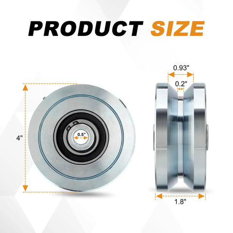 Heavy Duty 4 Inch V Groove Gate Wheels 3000 Lbs Load Capacity Solid Steel Sliding Pivot Caster dimensions 4 inch wide and thickness details