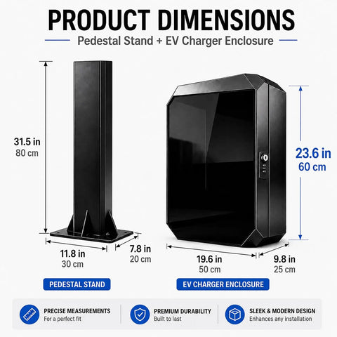 Badass Outdoor EV Charger Enclosure With Sturdy Pedestal Stand And Hella Secure Combination Lock For Garage Or Driveway Weatherproof Electric Vehicle Box dimensions with measurements