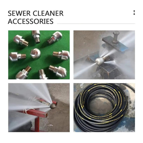 Heavy Duty Industrial Sewer Jetter Machine With High Pressure Pipe Cleaning System accessories including nozzles and hose