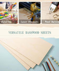 12-pack basswood sheets, 12 x 16 in, 1/4 in thick; unfinished craft wood for laser projects and wood burning.