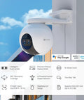 Dual Lens 1080P Outdoor Security Camera with Color Night Vision mounted on wall, showcasing features like two-way talk and weatherproof build.