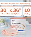 Heavy Absorbency Underpads 30 x 36 Inches Disposable Bed Pads 100 Count For Incontinence packaging on a table