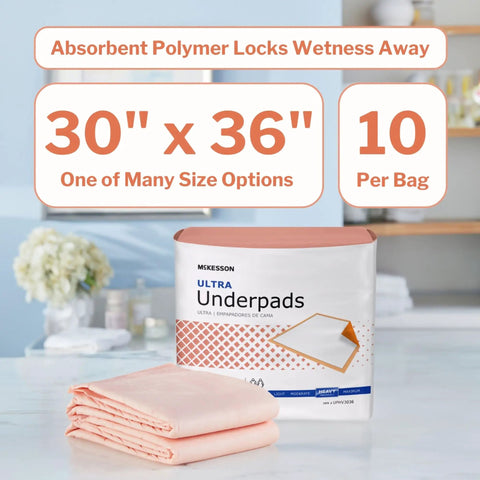 Heavy Absorbency Underpads 30 x 36 Inches Disposable Bed Pads 100 Count For Incontinence packaging on a table