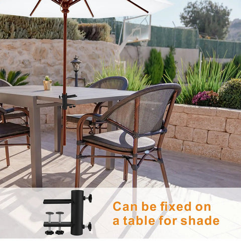 Heavy Duty Patio Umbrella Clamp Mount For Deck Railings And Outdoor Furniture Adjustable 0.6 To 1.5 Inch Pole on table