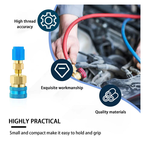 Ziciner R1234YF to R134A quick coupler kit; brass adapters with blue cap