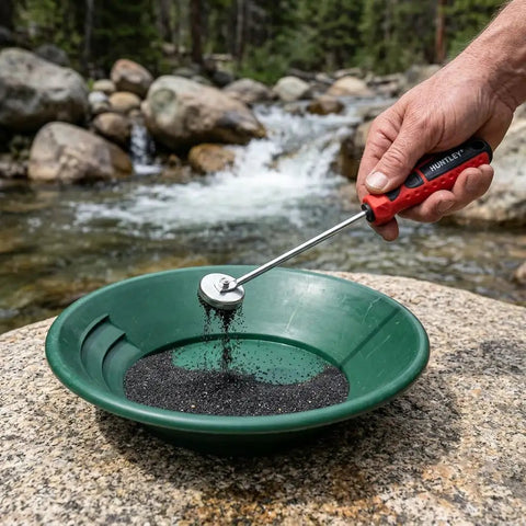 Ultimate Hand Held Magnetic Pickup Tool For Gold Prospecting And Black Sand Separation With Five Strong Magnets To Filter Pay Dirt Fast And Isolate Gold From Concentrates Effortlessly In Your Panning Kit, red handle