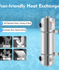 200K BTU Stainless Steel Pool Heat Exchanger 304 Grade, Salt Water Resistant, compact design with FPT ports