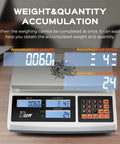 30Kg Digital Counting Scale With 0.1g Precision, Battery Powered Industrial Scale on table, displaying weight and quantity.