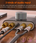 Mini Pocket Bluetooth 5.0 Amp Delivers 100W Stereo Output, 50W Per Channel, With AUX USB Input, Bluetooth Receiver, PC Sound Card, 19V Power Upgrade, Black, rear view showing audio connections