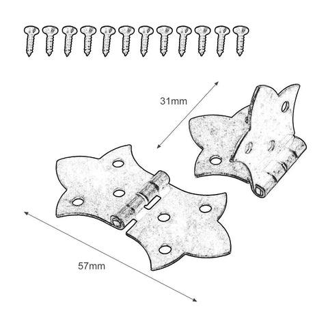 Antique Bronze Flower Hinges Set, 2 Pack Iron Cabinet And Door Hinges With 6 Holes, DIY Furniture Hardware, includes screws