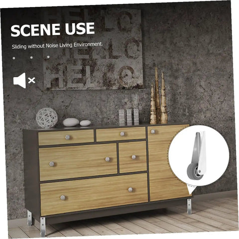 Smooth As Butter 2 Pack Nylon Galvanized Barn Door Rollers With Directional Caster Wheels showcased on a cabinet for easy sliding.